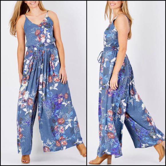 Jaase Blue Floral Jumpsuit Pants Suit Romper Jumper - Picture 3 of 5